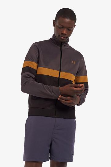 Black Fred Perry Panelled Track Men's Jackets | PH 1227AHKP